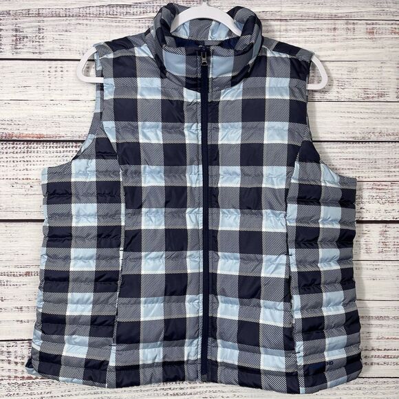 Land's End Puffer Blue Plaid Down Feather Insulated Full Zip Vest L/P 14/16 - Picture 2 of 10